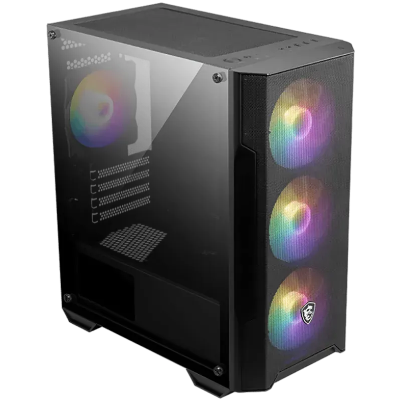 MSI MAG FORGE M100A, M-ATX Tower, M-ATX/ M-ITX, 1x USB 3.2 Gen 1 Type-A, 2x USB 2.0 Type-A, 1x Audio, 1x Mic, Power Button, 4x 1