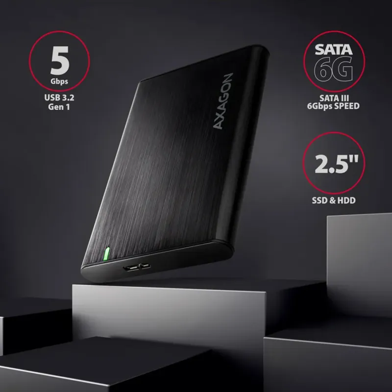 AXAGON EE25-A6M USB3.0 - SATA 6G 2.5" External SCREWLESS ALU RAW box BLACK - 1