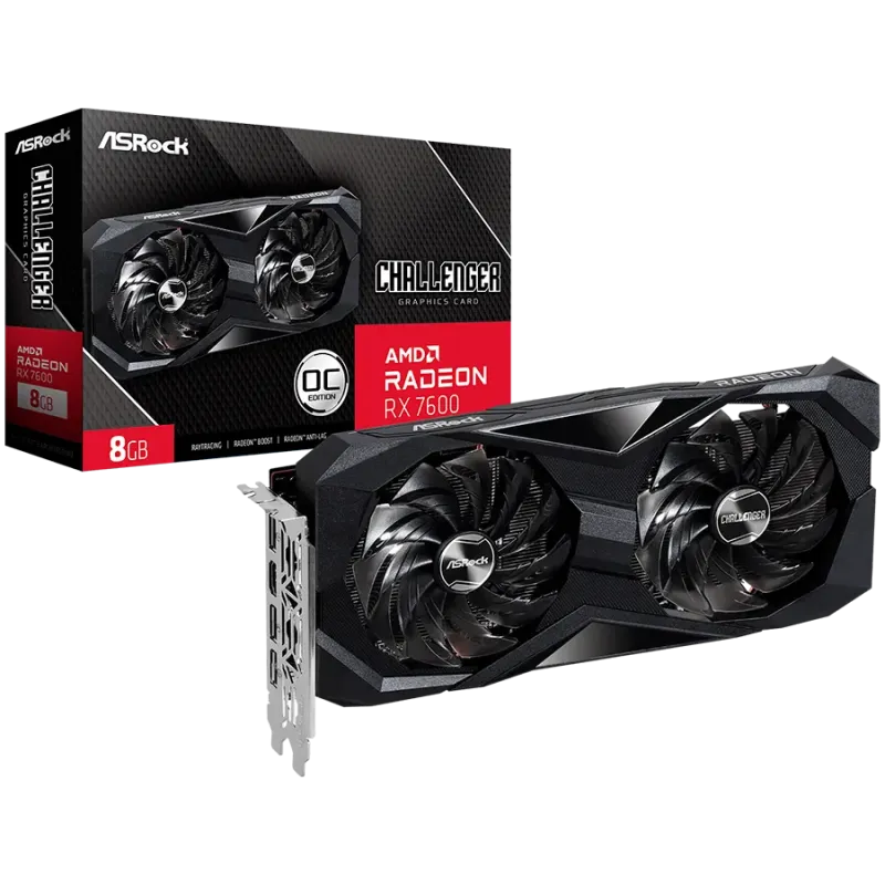 ASROCK Video Card AMD Radeon RX-7600 Challenger 8GB GDDR6 128bit, 2695 MHz / 18Gbps, 3x DP 2.1, 1x HDMI, 2 fan, 2 slot - 1