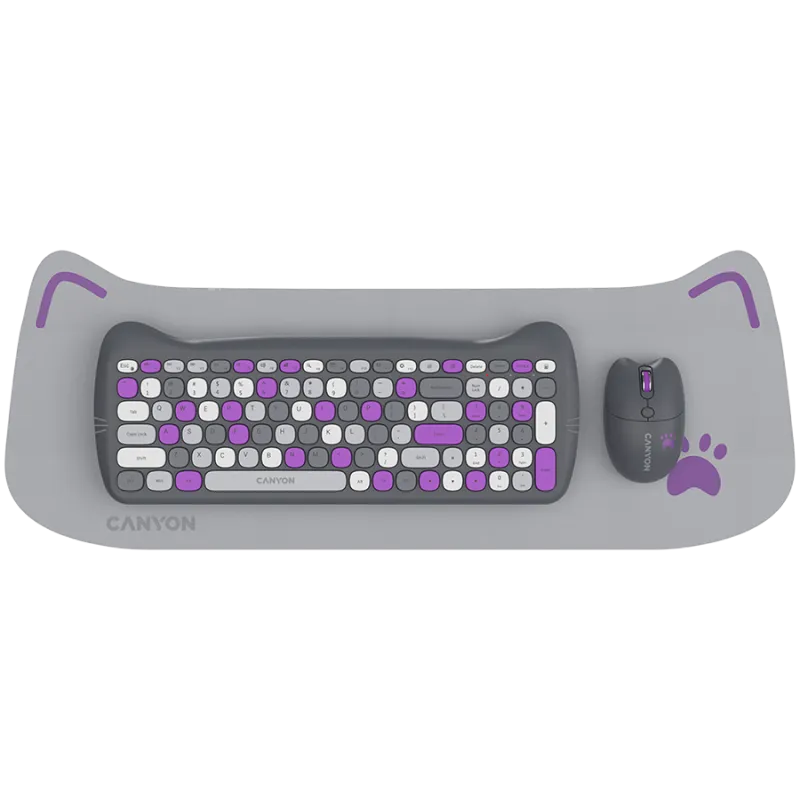 CANYON HSET-W6 EN Keyboard+Mouse Kitty Edition AAA+АА Wireless Violet - 1