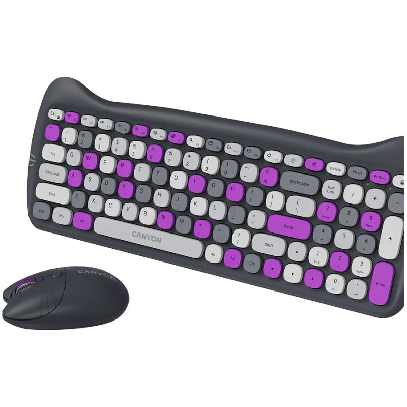 CANYON HSET-W6 EN Keyboard+Mouse Kitty Edition AAA+АА Wireless Violet - 1