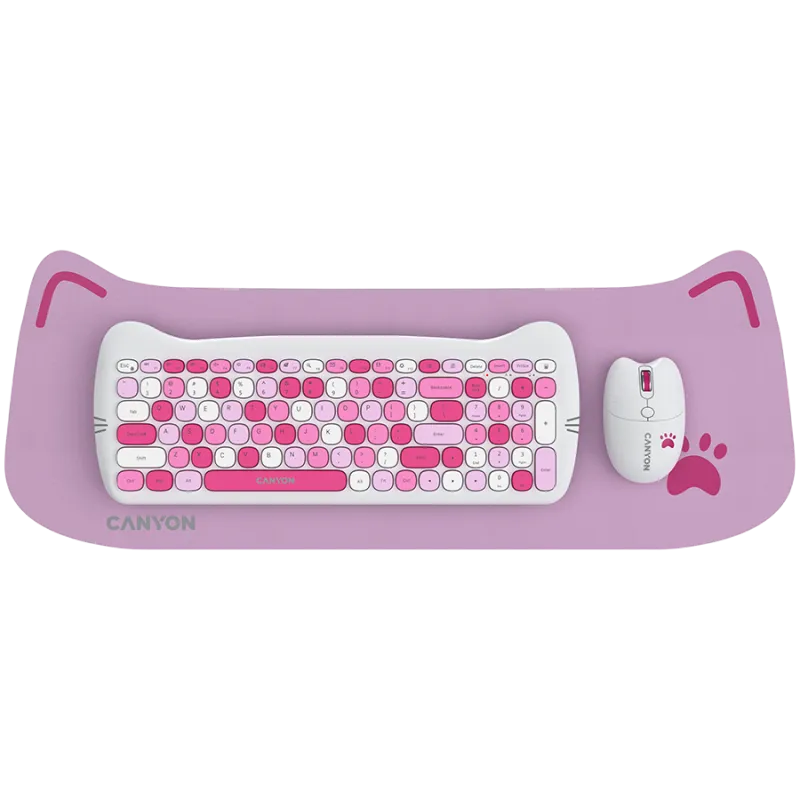 CANYON HSET-W6 EN Keyboard+Mouse Kitty Edition AAA+АА Wireless Pink - 1