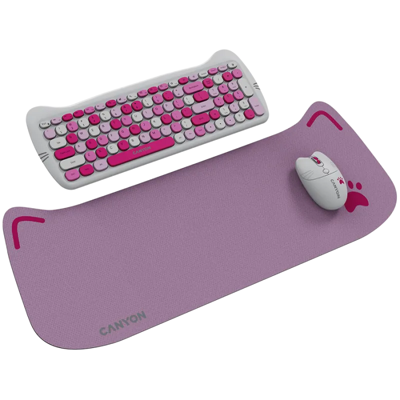 CANYON HSET-W6 EN Keyboard+Mouse Kitty Edition AAA+АА Wireless Pink - 1