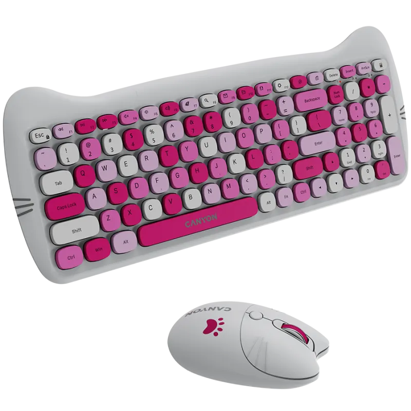 CANYON HSET-W6 EN Keyboard+Mouse Kitty Edition AAA+АА Wireless Pink - 1