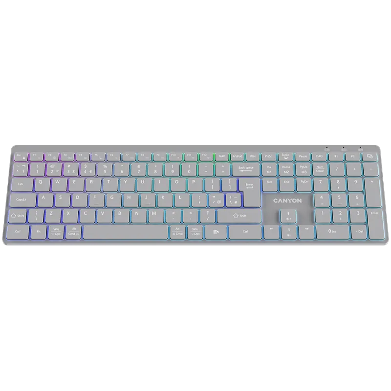 CANYON keyboard HKB-W11 UK/US RGB Dual Mode Wireless Grey - 1