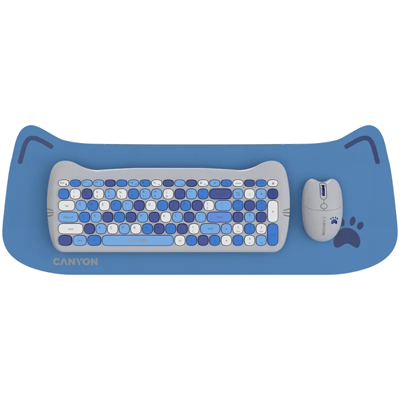 CANYON HSET-W6 EN Keyboard+Mouse Kitty Edition AAA+АА Wireless Blue - 1