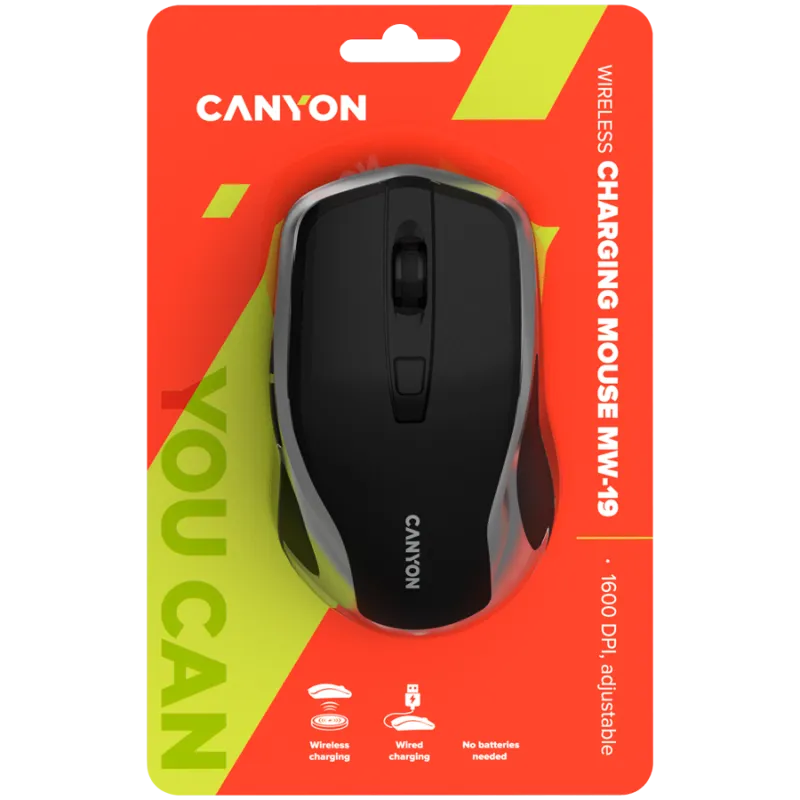 CANYON MW-19, 2.4GHz Wireless Rechargeable Mouse with Pixart sensor, 6keys, Silent switch for right/left keys,Add NTCDPI: 800/12