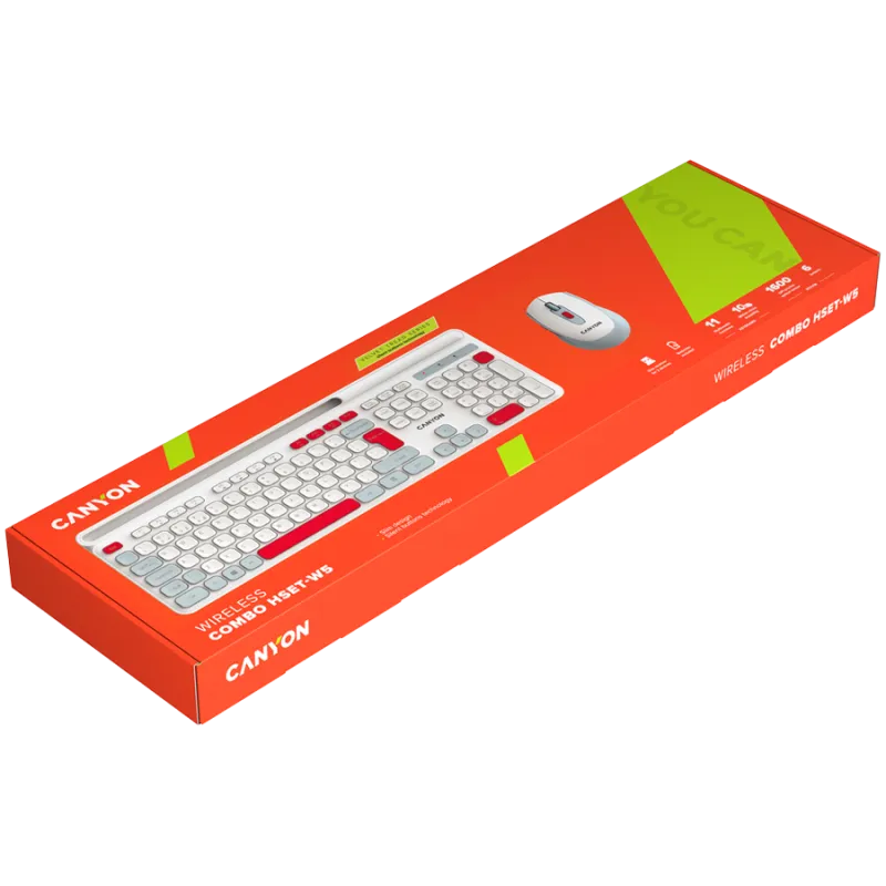 CANYON HSET-W5 EN Keyboard+Mouse AAA+AA Wireless White - 1