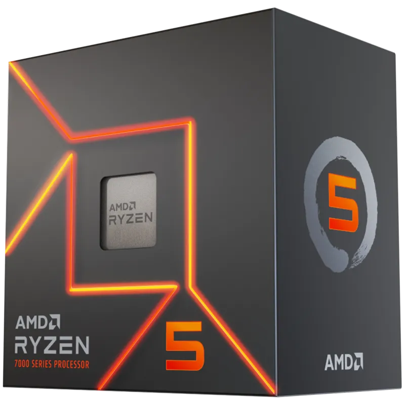 AMD CPU Desktop Ryzen 5 6C/12T 7600 (5.2GHz Max, 38MB,65W,AM5) box, with Radeon Graphics and Wraith Stealth Cooler - 1
