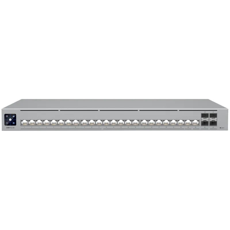 Ubiquiti Layer 3 Etherlighting USW-PRO-HD-24-POE-EU (22) 2.5 GbE, (2) 10 GbE PoE++ ports, (4) 10G SFP+ ports, DC power backup re
