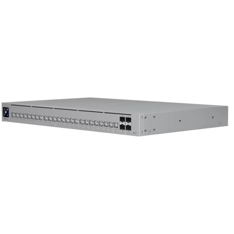 Ubiquiti Layer 3 Etherlighting switch USW-PRO-HD-24-EU, (22) 2.5 GbE, (2) 10 GbE ports, (4) 10G SFP+ ports. DC power backup read
