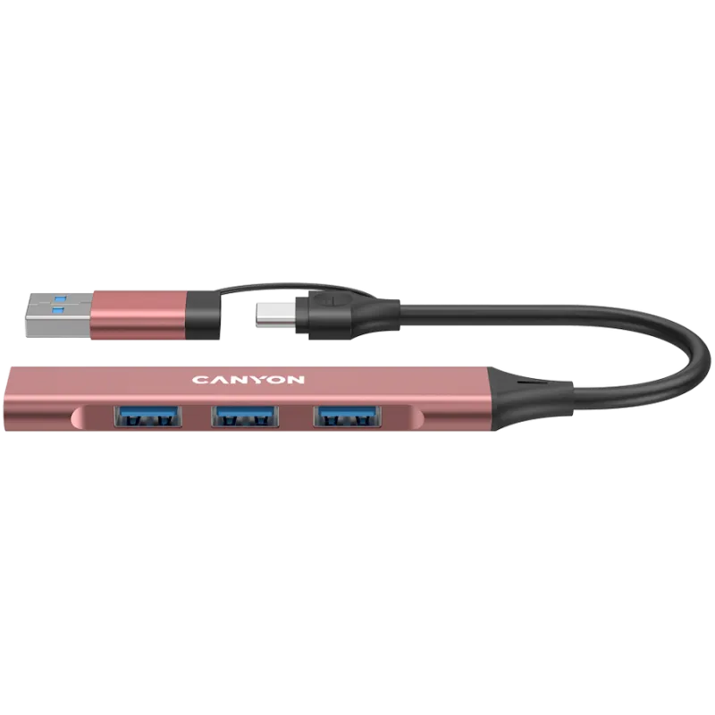 CANYON hub DS-02 4in1 USB-A/C Pink - 1