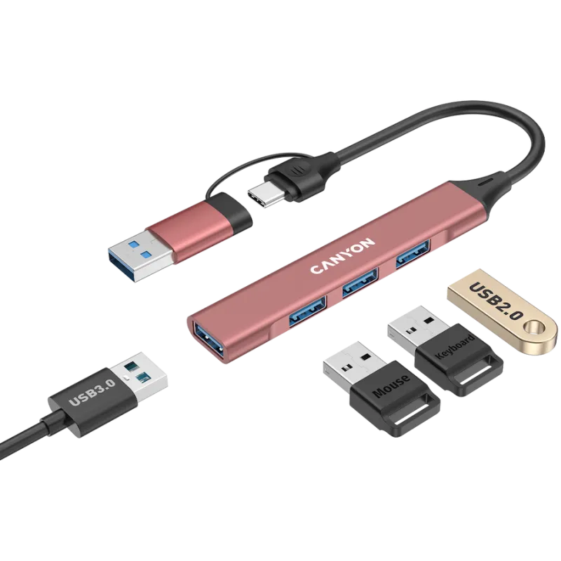 CANYON hub DS-02 4in1 USB-A/C Pink - 1