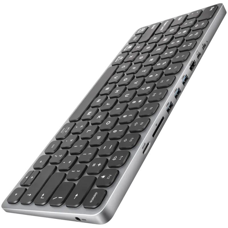 AXAGON HMC-KB keyboard USB-C 5Gbps with HUB, microSD/SD, 3x USB-A, HDMI 4K/60Hz, PD 100W, Audio, US layout - 1