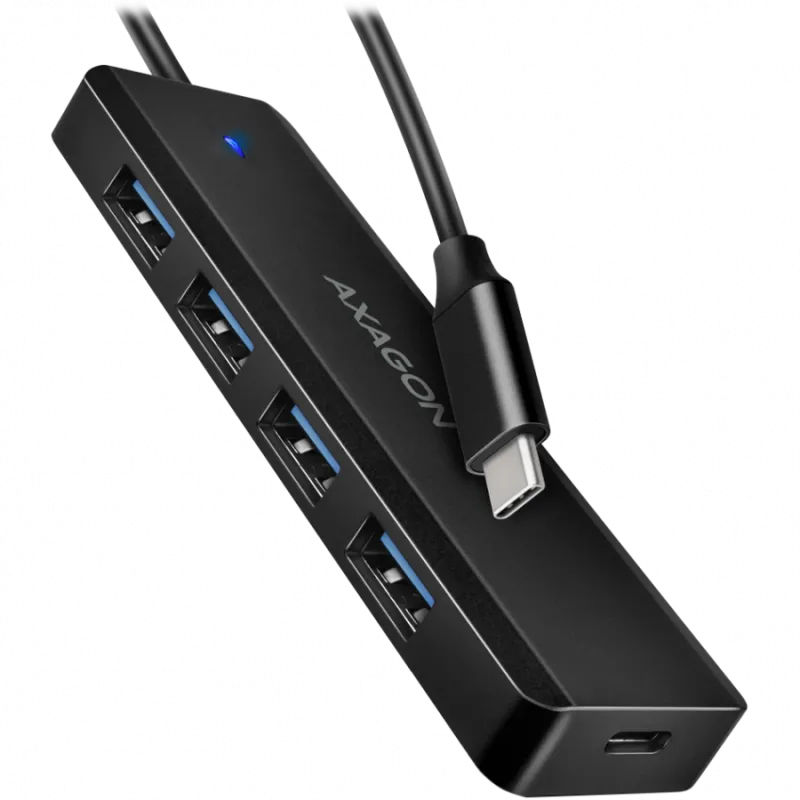 AXAGON HUE-C1C 4x USB3.2 Gen 1 Travel hub, USB-C power IN, w. 20cm Type-C cable - 1