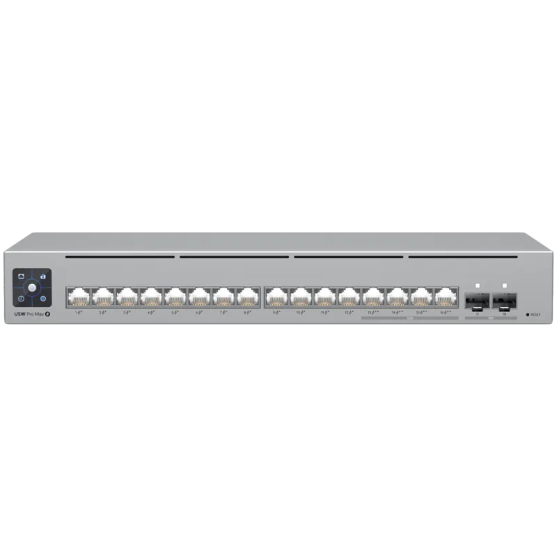 Ubiquiti 16-port, Layer 3 Etherlighting switch with 2.5 GbE, PoE++ output, and versatile mounting options, 4x 2.5 GbE PoE++ port