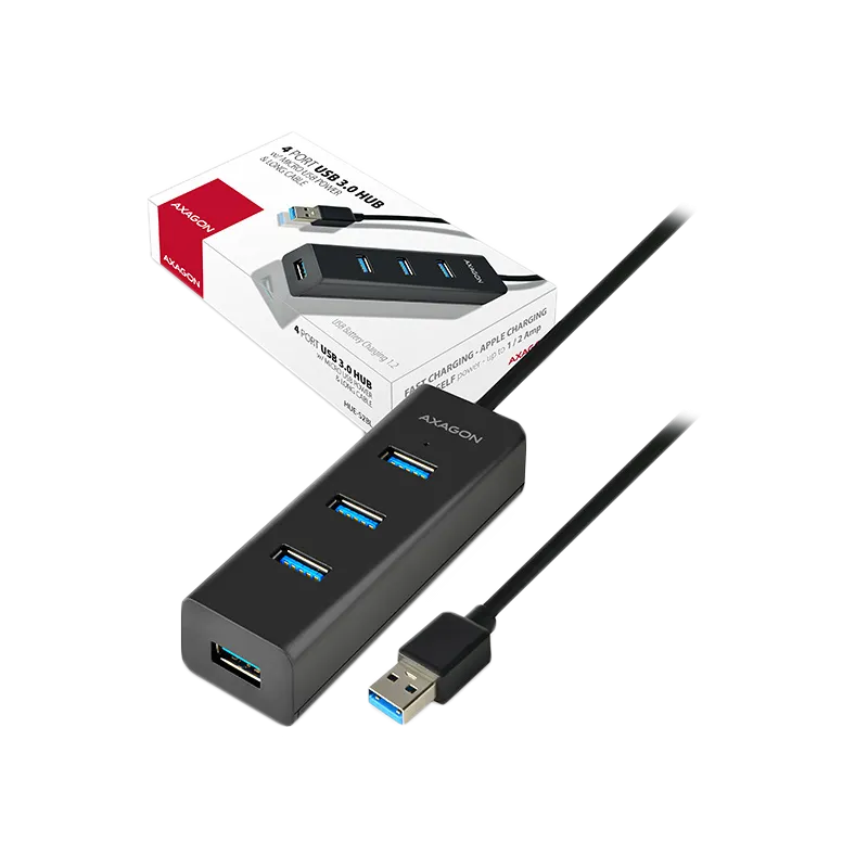 AXAGON HUE-S2BL 4x USB3.0 Charging Hub 1.2m Cable, MicroUSB Charging - 1