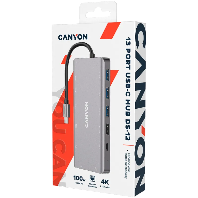 CANYON hub DS-12 13in1 4k USB-C Dark Grey - 1