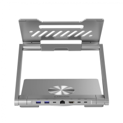 Canyon Laptop stands with hub, TYPE C F to HDMI2.0+2USB3.0+USBC3.0+RJ45+PD, TYEP C TO C cable 1m white with Emarker: HUSB332A, M