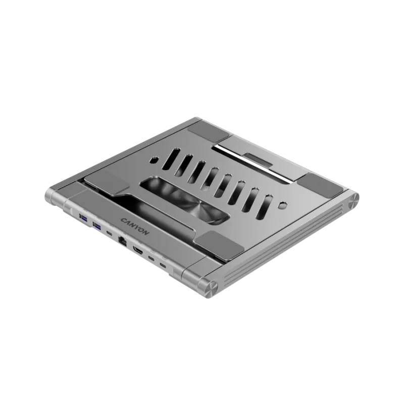Canyon Laptop stands with hub, TYPE C F to HDMI2.0+2USB3.0+USBC3.0+RJ45+PD, TYEP C TO C cable 1m white with Emarker: HUSB332A, M