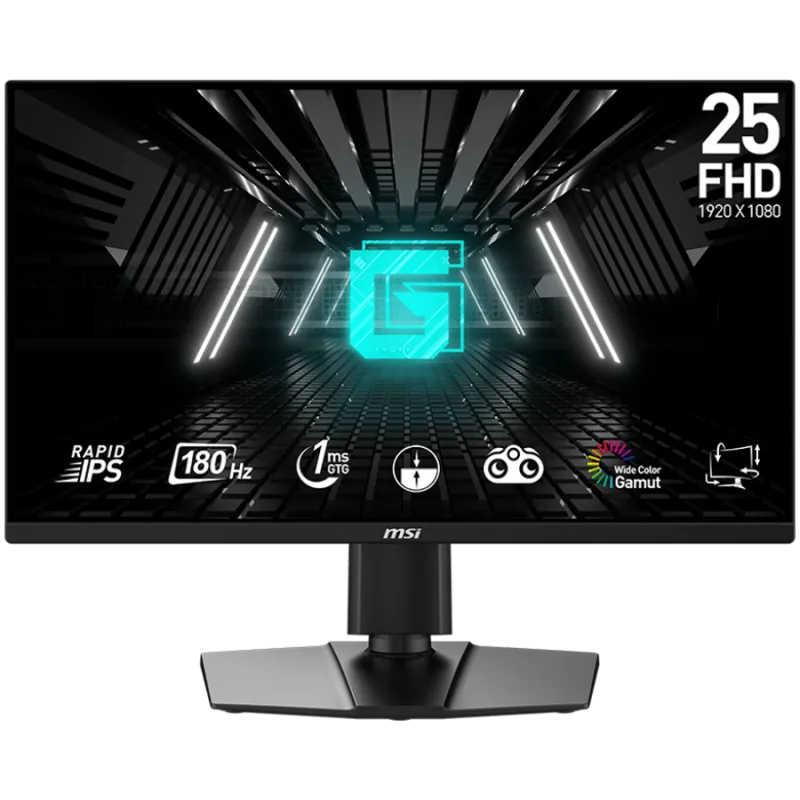 MSI G255PF E2 Gaming Monitor, 24.5"" 180Hz, FHD (1920x1080) 16:9, Rapid IPS Anti-glare, 1ms, 300nits, 1000:1, 178°/178°, AMD Fre