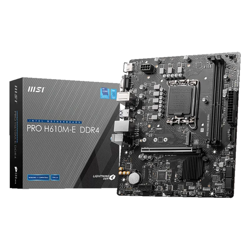 MSI PRO H610M-E DDR4, Micro-ATX, Socket 1700, Dual Channel DDR4 3200(OC)MHz, 1x PCIe x16 slots, 1x M.2 slots, 1x HDMI, 1 x VGA, 