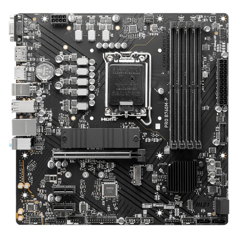 MSI PRO B760M-P, mATX, LGA 1700, Dual Channel DDR5 6800, 1x PCIe x16 slots, 2x M.2 slots, 1x HDMI, 1x DP, 1x VGA, 1x USB 3.2 Gen