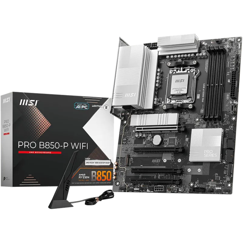 MSI PRO B850-P WIFI, ATX, Socket AM5, 4x DDR5 Dual Channel DDR5 up to 8200(OC)MHz, 4x PCIe 3.0 16 slots, 3x M.2 slots, 4x USB 2.