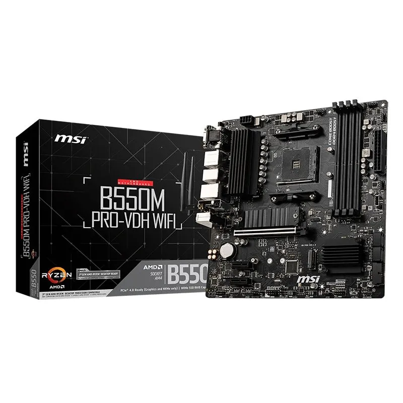 MSI B550M PRO-VDH WIFI,m-ATX,Socket AM4,AMD B550 Chipset,4 DIMMs,Dual Channel DDR4 up to 4400+(OC)MHz,1x PCIe 4.0/3.0 x16 slot,2