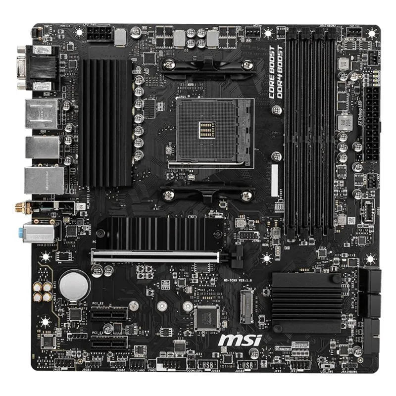 MSI B550M PRO-VDH WIFI,m-ATX,Socket AM4,AMD B550 Chipset,4 DIMMs,Dual Channel DDR4 up to 4400+(OC)MHz,1x PCIe 4.0/3.0 x16 slot,2
