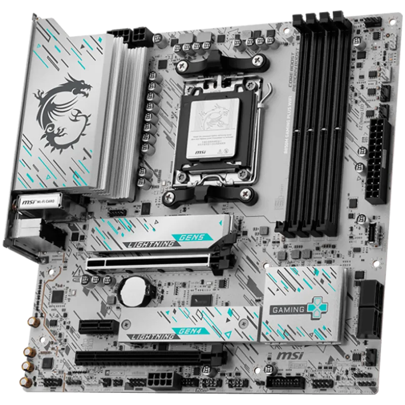 MSI B850M GAMING PLUS WIFI, mATX, Socket AM5, 4x DDR5 Dual Channel DDR5 up to 8200(OC)MHz, 2x PCIe x16 slot, 2x M.2 slot, 3x USB