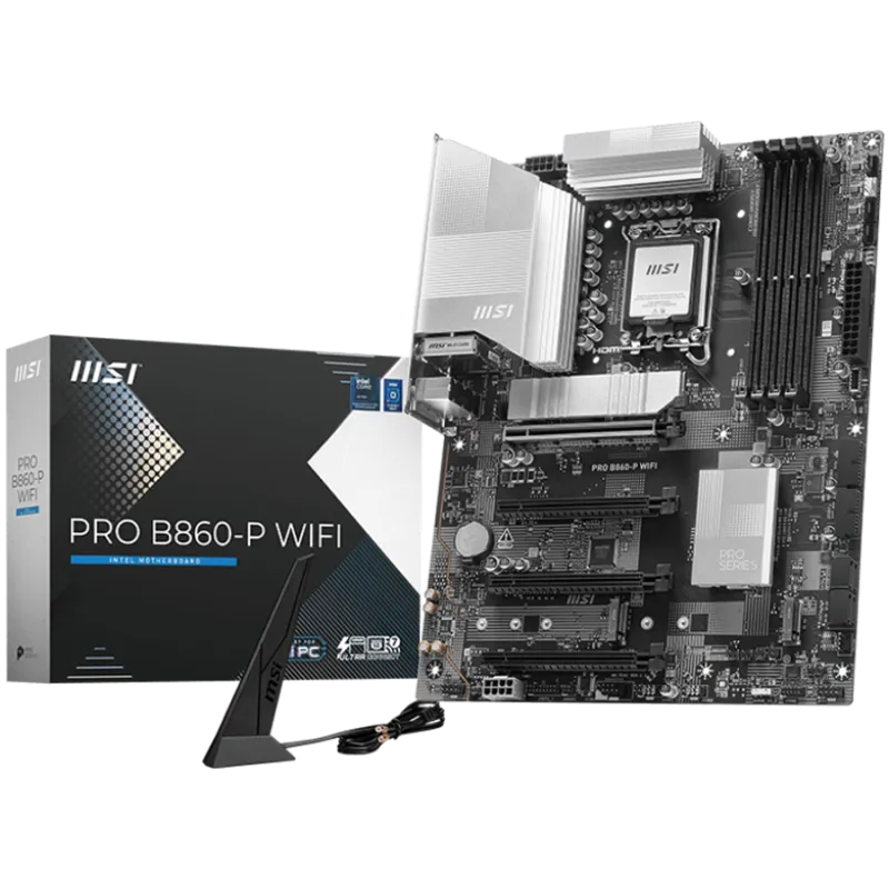 MSI PRO B860-P WIFI, ATX, LGA 1851, 4x DDR5 Dual Channel DDR5 up to 8600(OC)MHz, 4x PCIe x16 slot, 3x M.2 slot, 4x USB 2.0, 2x U