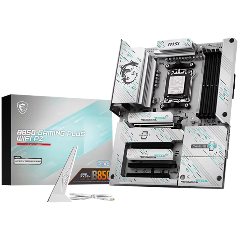MSI B850 GAMING PLUS WIFI PZ, ATX, Socket AM5, Back Connectors, 4x DDR5 Dual Channel DDR5 up to 8200(OC)MHz, 4x PCIe x16 slot, 3