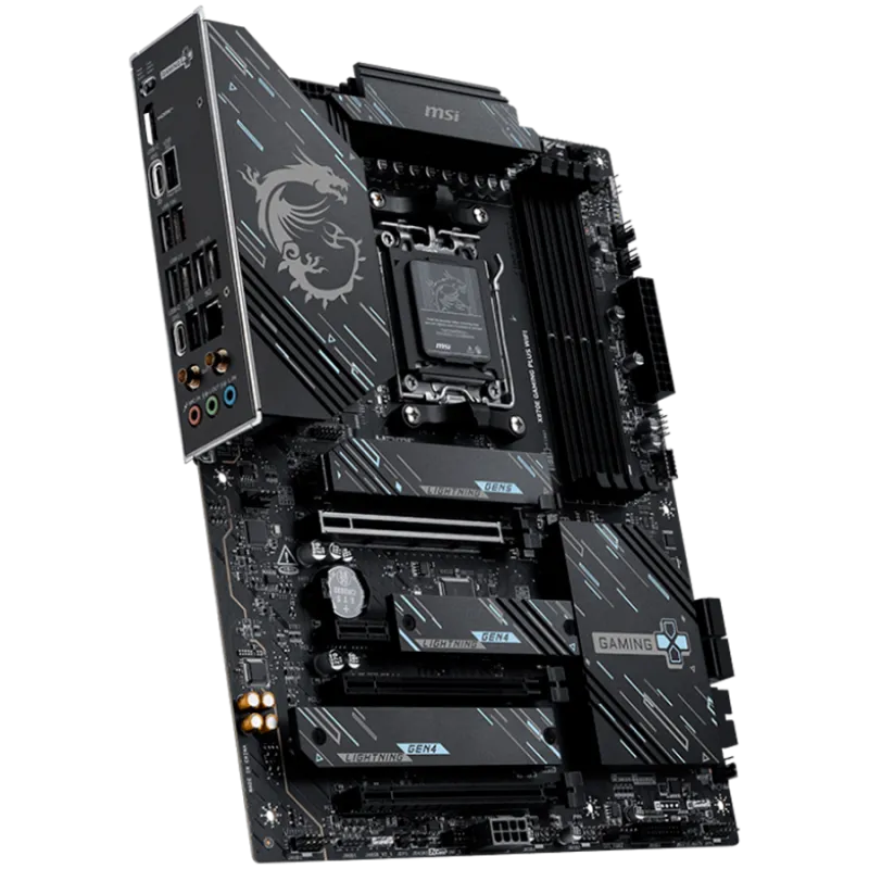 MSI X870E GAMING PLUS WIFI, ATX, Socket AM5, 4x DDR5 Dual Channel DDR5 up to 8200(OC)MHz, 3x PCIe x16 slot, 3x M.2 slot, 4x USB 