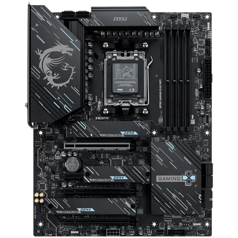 MSI X870E GAMING PLUS WIFI, ATX, Socket AM5, 4x DDR5 Dual Channel DDR5 up to 8200(OC)MHz, 3x PCIe x16 slot, 3x M.2 slot, 4x USB 