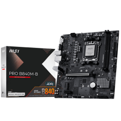 MSI PRO B840M-B, mATX, Socket AM5, 2x DDR5 Dual Channel DDR5 up to 8000(OC)MHz, 1x PCIe x16 slot, 2x M.2 slot, 2x USB 2.0, 4x US