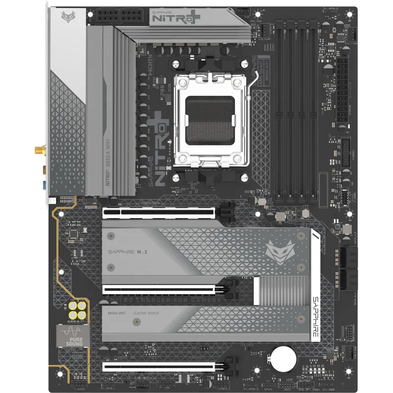 SAPPHIRE AMD B850 AM5 NITRO+ Ryzen R9/R7/R5, 4x DDR5 8000MHz, PCIE 5, 1x M.2 Gen5, 2x M.2 Gen4, LAN 2.5 Gbps, WIFI7, USB, ATX - 