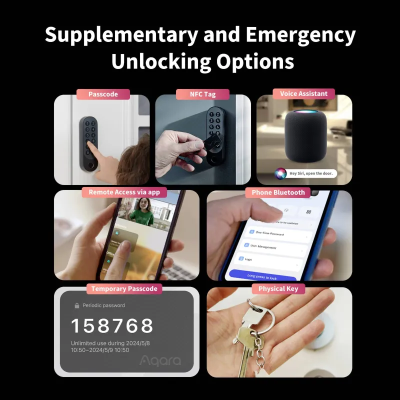 Aqara Smart Lock U200 (Offline, Black): Model No: EL-D02D SKU No: AD040EUB02 - 1