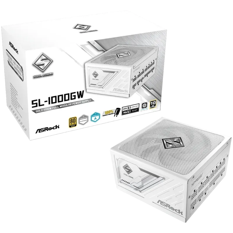 Asrock SL-1000GW, 1000W, 80 Plus GOLD, Fully Modular PSU, Japanese Capacitors, 2x EPS 12V CPU(4+4pin), 1x PCIe5.1 (12+4pin), 3x 