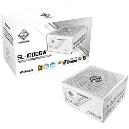 Asrock SL-1000GW, 1000W, 80 Plus GOLD, Fully Modular PSU, Japanese Capacitors, 2x EPS 12V CPU(4+4pin), 1x PCIe5.1 (12+4pin), 3x 