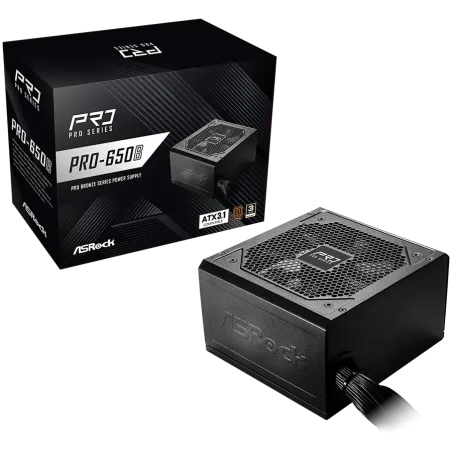 Asrock PRO-650B, 650W, 80 Plus BRONZE, Non Modular PSU, 1x EPS 12V CPU(4+4pin), 2x PCIe (6+2pin), 2x 4-pin connectors, 4x SATA, 