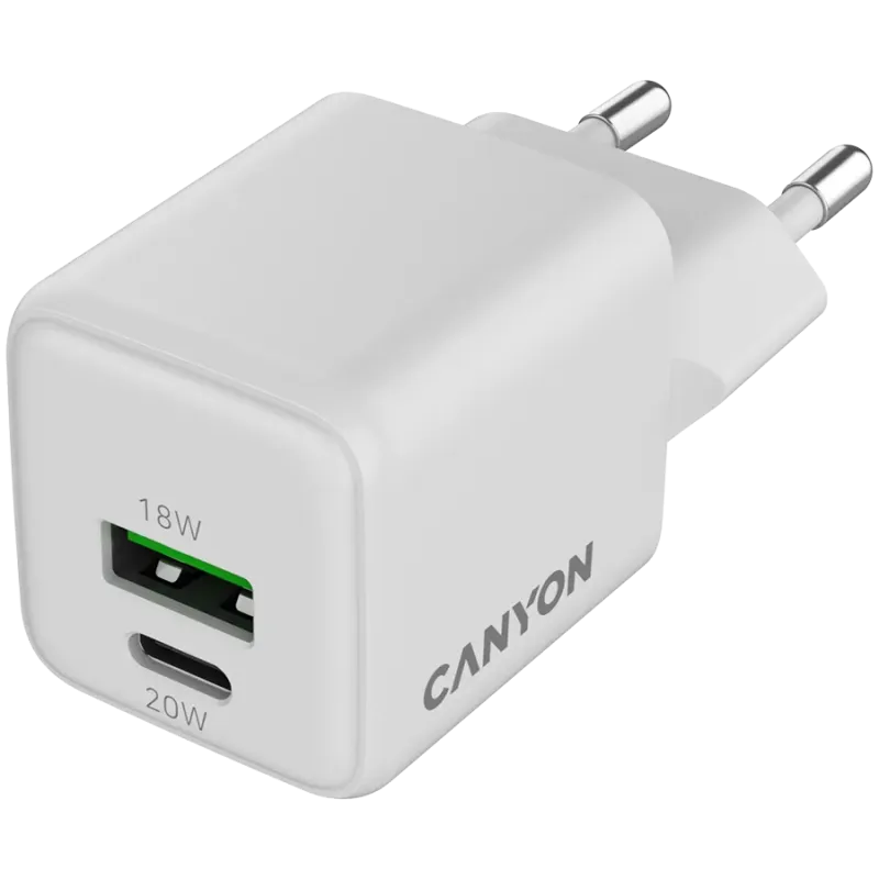 CANYON charger CU20AC GaN 20W 1xPD 1xQC EU White - 1