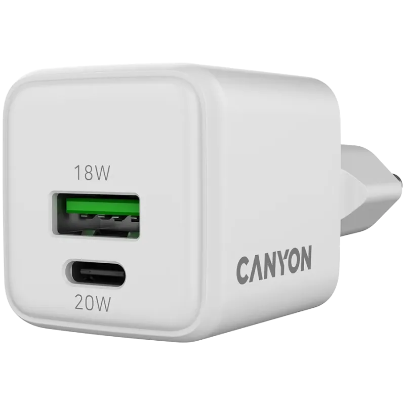 CANYON charger CU20AC GaN 20W 1xPD 1xQC EU White - 1