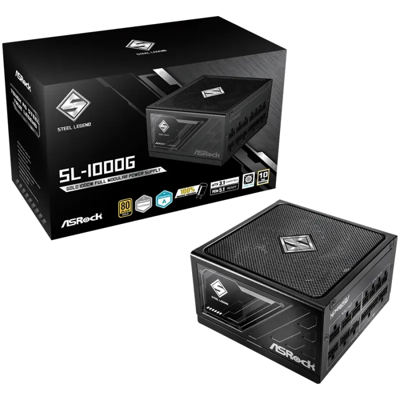 Asrock SL-1000G, 1000W, 80 Plus GOLD, Fully Modular PSU, Japanese Capacitors, 2x EPS 12V CPU(4+4pin), 1x PCIe5.1 (12+4pin), 3x P