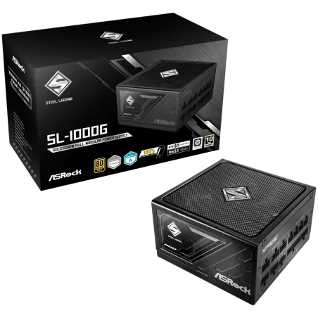 Asrock SL-1000G, 1000W, 80 Plus GOLD, Fully Modular PSU, Japanese Capacitors, 2x EPS 12V CPU(4+4pin), 1x PCIe5.1 (12+4pin), 3x P