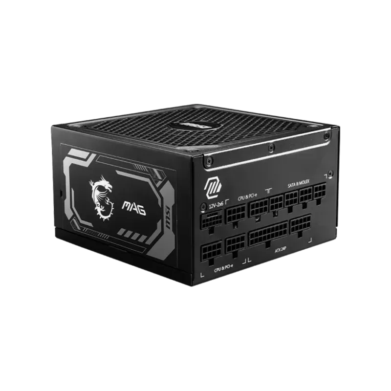 MSI MAG A1000GL PCIE5, 1000W, 80 Plus Gold, 135mm Fluid Dynamic Bearing Fan, Protections: OCP/OVP/OPP/OTP/SCP/UVP, Dimensions: 1