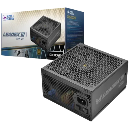 Super Flower Leadex III Gold 1000W ATX 3.1, 80 Plus Gold, Fully Modular, Flat Black Cables, 140mm Fan, 150mmx150mmx86mm, 7 Year 
