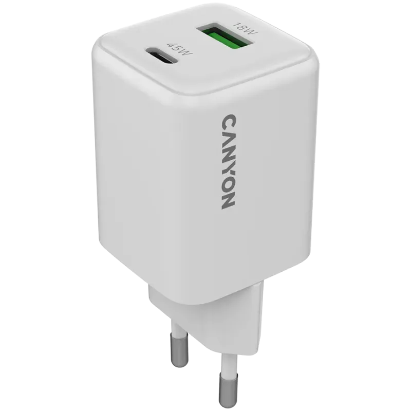 CANYON charger CU45AC GaN 45W 1xPD 1xQC EU White - 1