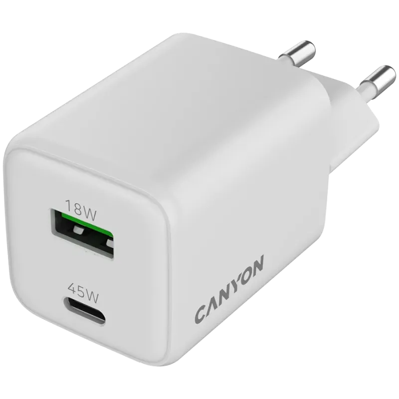 CANYON charger CU45AC GaN 45W 1xPD 1xQC EU White - 1