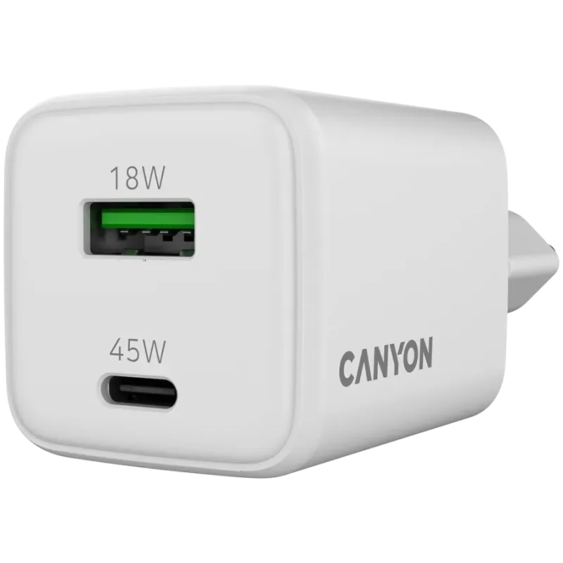 CANYON charger CU45AC GaN 45W 1xPD 1xQC EU White - 1